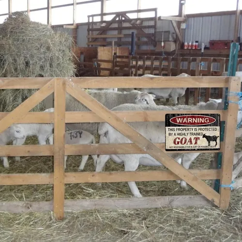 Miniatura 5 de Letrero de metal vintage de alpaca con advertencia "Esta propiedad está protegida por alpacas altamente entrenadas", letrero de patio