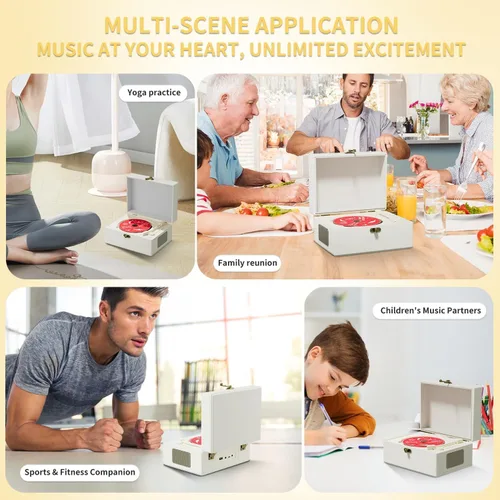 Miniatura 6 de Yintiny Reproductor de CD de cuero recargable con altavoces, transmisor Bluetooth, regalo de festival, reproductor BGM para decoración del hogar