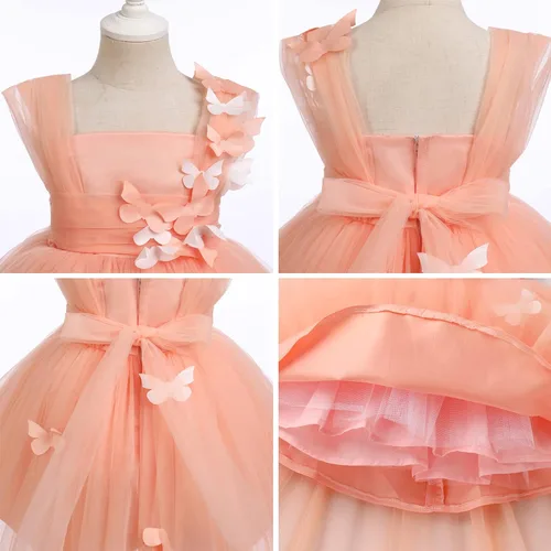 Miniatura 6 de Vestido de tutú con lentejuelas y lazo alto y bajo, vestido de pétalos de encaje, princesa, concurso, boda, fiesta de cumpleaños, vestido formal