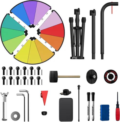 Miniatura 7 de Rueda de premio de 16 pulgadas con soporte, altura ajustable de 47 a 62 pulgadas, juego de rueda giratoria de metal resistente, 12 ranuras