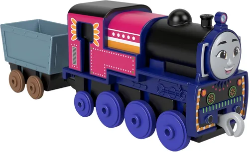 Thomas The Tank Engine Ashima - Locomotora de metal fundido a presión con carga de cristal y accesorios de juego ferroviario para niños de más de 3