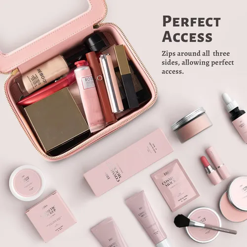 Miniatura 6 de Aveniee Organizador de bolsa de maquillaje transparente, bolsa de aseo de viaje para mujer, bolsa de cosméticos impermeable con cremalleras, Rosa