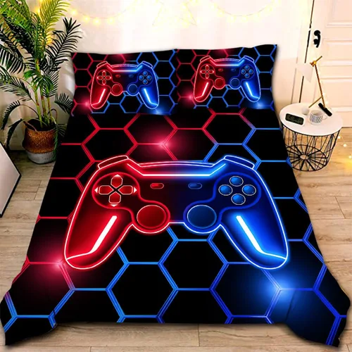 Miniatura 14 de NTBED Juego de edredón de consola de videojuegos de 5 piezas para niños y niñas, ropa de cama geométrica en una bolsa, de microfibra ligera