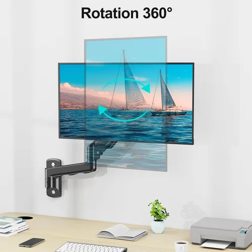 Miniatura 8 de Soporte de pared para monitor se adapta a pantallas de computadora planas/curvas de 17 a 32 pulgadas, un solo brazo soporta hasta 19.8 libras, Negro
