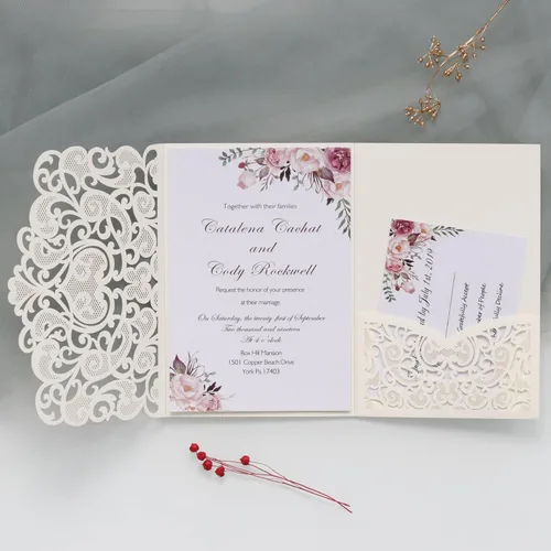 Miniatura 4 de NC Cylallen - 50 juegos de chaqueta de tarjeta de invitación de invitación de boda para fiesta de cumpleaños, quinceañera, invitación de 4.92 x 7.28