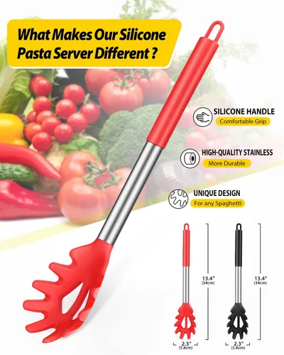 Miniatura 2 de Paquete de 2 tenedores de silicona para pasta, servidor de cuchara de fideos resistente al calor, colador de espagueti sin BPA, las mejores