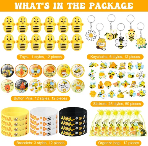 Miniatura 3 de Capoda 110 piezas temáticas de abejas recuerdos de fiesta temática de abeja, decoración de aula, vaso de juguete de color, pulsera amarilla Wobbler