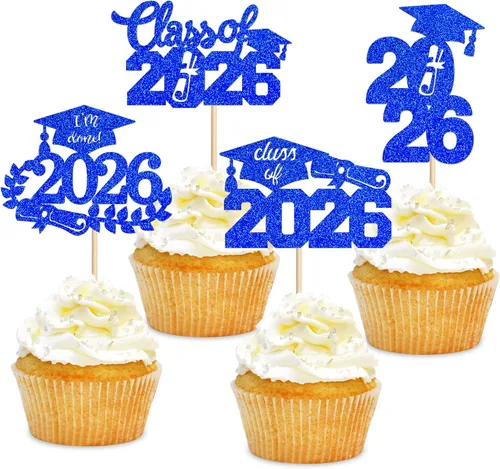Miniatura 22 de 24 adornos para cupcakes de graduación 2026, selecciones de alimentos/aperitivos para fiesta de graduación, decoración de mini pasteles, adornos