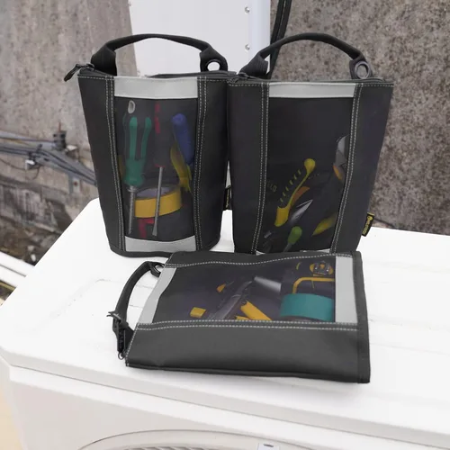 Miniatura 5 de Bolsa de herramientas con cremallera MELOTOUGH - Bolsa con cierre y ventana de malla con ojales para colgar (3, Gris)