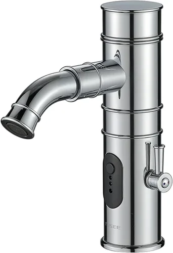 Grifo de baño sin contacto con caño giratorio y opción manual, grifo de lavabo de baño con control de temperatura y control de flujo, cromo, TS-5501C