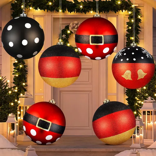 Miniatura 8 de Tigeen 4 adornos de bola de Navidad rojos grandes de 6 pulgadas, adornos colgantes de Navidad extra grandes de 5.906 in con purpurina para invierno