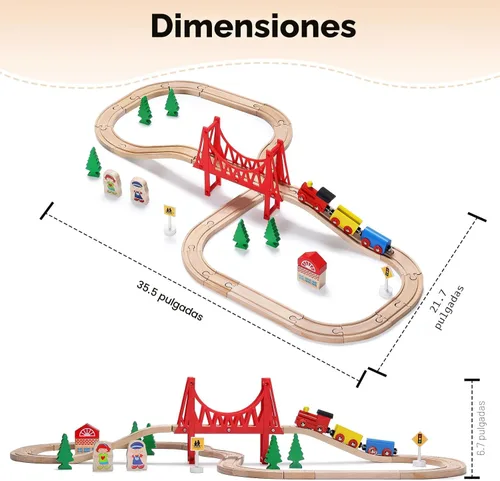 Miniatura 7 de SainSmart Jr. Juego de Tren de Madera para Niños Pequeños - Vías de Madera de Doble Cara Compatible con Brio, Thomas, Melissa y Doug - Expandible