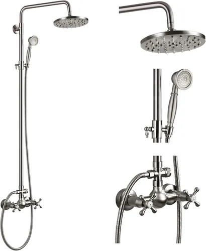 Miniatura 12 de gotonovo Juego de grifería de ducha de baño expuesto, accesorio de ducha, cabezal de ducha tipo lluvia de 8 pulgadas, ducha de mano, mango cruzado