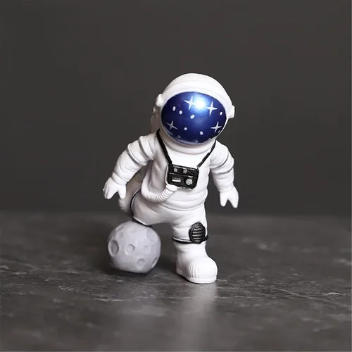 Miniatura 4 de Juego de 4 estatuas de astronauta azul y blanco, figuras de escultura de astronauta espacial, decoración temática del espacio exterior para cuarto