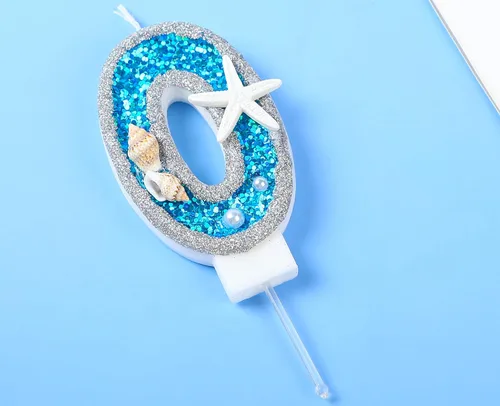 Miniatura 7 de Vela de cumpleaños número 0 3D número 0 para decoración de pastel para niños y niñas, niños pequeños bajo el océano, tema azul mar, fiesta