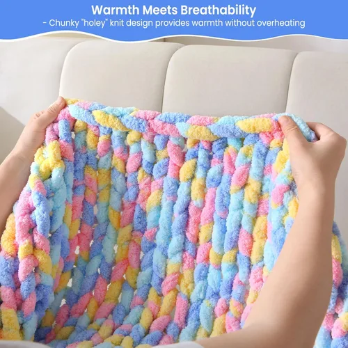 Miniatura 2 de Mooreeke Manta de Punto Grueso 50"x60" Suave Lavable Manta de Chenilla Acogedora 100% Hecha a Mano Crochet Mantas de Regalo con Hilo de Chenilla