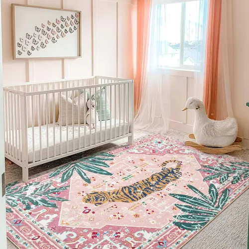 Miniatura 2 de Alfombras tribales, de 3 x 5, bohemia, pequeñas para baño, cocina, interior, entrada, moderna, vintage, envejecida, de verano, tropical, selva, Rosa