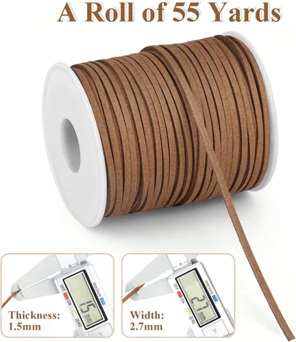 Miniatura 6 de Cuerda de cuero, cordón plano de ante sintético, cordón de cuero fino de encaje de cuero para pulseras, collares, fabricación de joyas y Negro