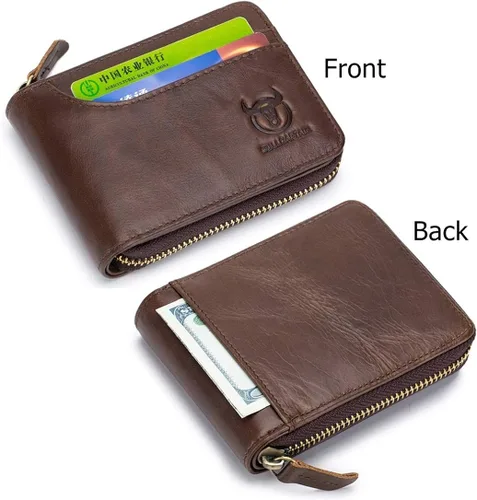 Miniatura 3 de BULLCAPTAIN Cartera de cuero con cremallera para hombre con cremallera y cierre RFID