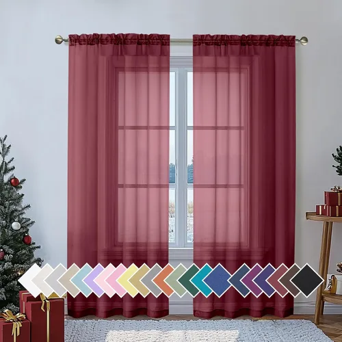 Miniatura 30 de Aiyufeng 2 paneles de cenefa transparente negra de 14 pulgadas de largo, cortinas cortas negras transparentes para dormitorio, cortinas de cocina