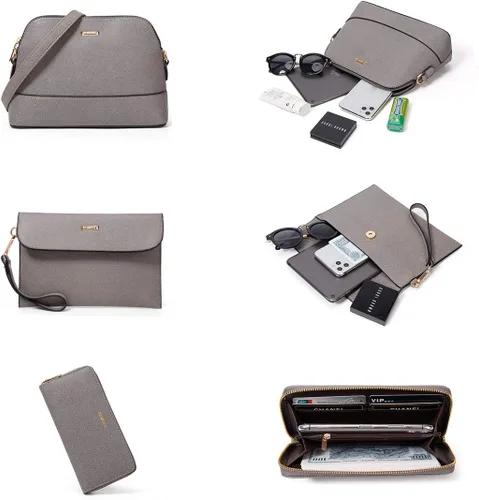 Miniatura 65 de Juego de 4 bolsas modernos para mujer de cuero sintético: bolso tote, bolso de hombro, bolso de mano y cartera.