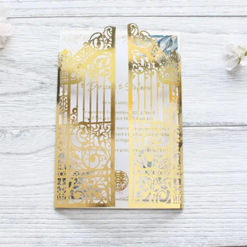 Miniatura 2 de MillaSaw Invitación de puerta dorada metálica para boda, matrimonio, quinceañera, sirena, aniversario, 25 juegos (oro metálico, 4.9 x 7.1 pulgadas)