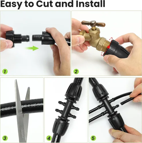 Miniatura 8 de Bonviee Tubo de riego de 1/2 pulgada con 4 paquetes de conectores de 6 vías, tubo de riego por goteo de 50 pies ideal para sistema de riego