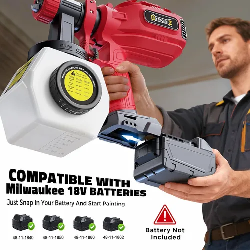 Miniatura 8 de DIYtoolifz - Pulverizador de pintura inalámbrico compatible con batería Milwaukee 18V, pistola de pintura eléctrica de 40.6 fl. oz con 4 boquillas