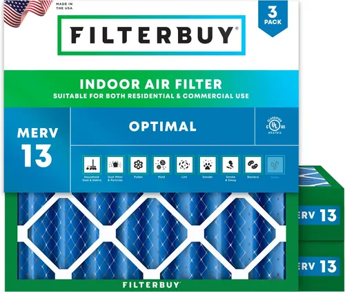 Miniatura 17 de Filterbuy Filtro de aire de 8 x 14 x 1 pulgadas MERV 13 de defensa óptima (paquete de 3), filtros de aire de repuesto plisados HVAC para calderas