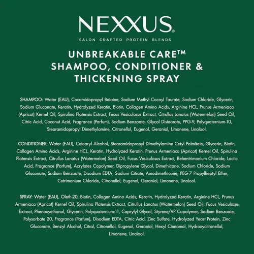 Miniatura 9 de Nexxus Champú, acondicionador y spray sin enjuague para el cuidado irrompible, paquete de 3 para cabello fino y fino con queratina, colágeno, biotina