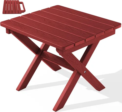 Miniatura 26 de SERWALL Mesa auxiliar Adirondack, mesa auxiliar para exteriores, sin montaje, mesa plegable pequeña de HDPE para patio trasero, piscina, porche