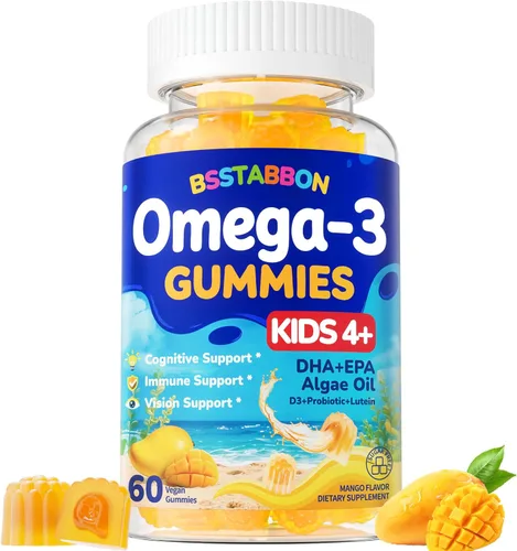 Miniatura 7 de Gomitas veganas con Omega 3 para niños de 4 años: Suplemento natural de ácidos grasos omega-3 DHA EPA con vitamina D3 B12 probiótico luteína zinc