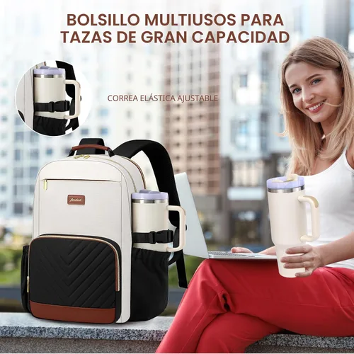 Miniatura 2 de Mochila para Laptop para Mujeres Mochila de Libros: Mochilas de Trabajo y Escuela de 15.6 pulgadas con Bolsillo con Compartimento para Taza de Gran