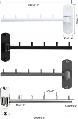 Miniatura 2 de Paquete de 2 percheros plegables de pared con brazo oscilante de acero inoxidable resistente para baño, dormitorio, cuarto de servicio