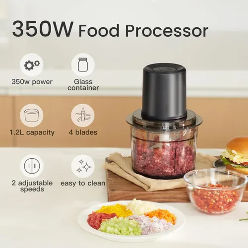 Miniatura 2 de olayks. Procesador de alimentos, picadora eléctrica de carne con 4 cuchillas de acero inoxidable, picadora de alimentos de 1.2L, pequeño procesador
