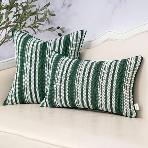 Miniatura 5 de Yangest Funda de cojín lumbar a rayas verdes, funda de cojín rectangular neutral para sofá, dormitorio, sala de estar, decoración del hogar, 12 x 20