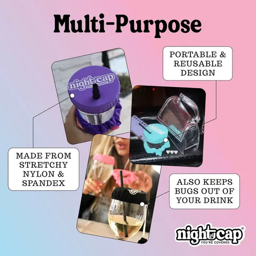Miniatura 7 de Nightcap Coletero Cubrevasos - El Coletero Reutilizable para Prevención de Adulteración de Bebidas Como se Vio en Shark Tank Púrpura