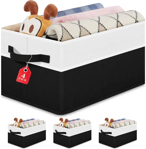 Miniatura 8 de Contenedores grandes de almacenamiento para estantes [4 unidades], cesta de almacenamiento plegable decorativa, organizador de armario de tela