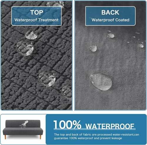 Miniatura 5 de H.VERSAILTEX Funda 100% impermeable para futón sin brazos, funda de sofá jacquard elástica para futón, funda de sofá impermeable doble, protector