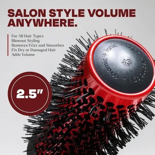Miniatura 2 de Cepillo redondo de cerámica con infusión de iones Cepillo de calidad de salón para secado por soplado Fija el cabello dañado Cepillo