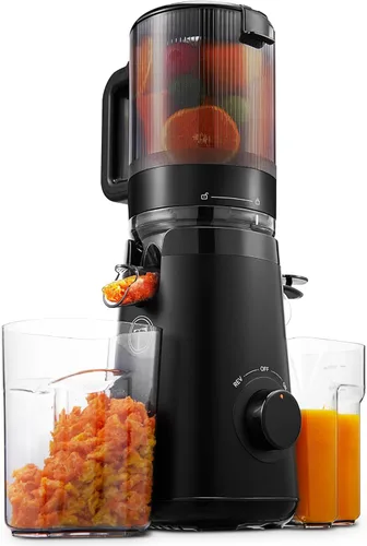 TUUMIIST - Exprimidor de prensado en frío con canal de alimentación extra grande de 5.3 pulgadas para frutas y verduras enteras, fácil de limpiar,