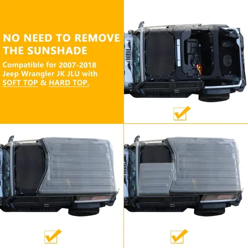 Miniatura 5 de Sombrilla para 2007-2018 Jeep Wrangler JK JKU de 2 puertas y 4 puertas frontales, malla para parasol, JK, JK Unlimited, Sport, Sport S, Sahara