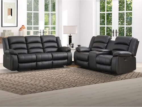 Miniatura 9 de EBELLO Juego de sofá reclinable manual de piel sintética, sofá reclinable de 3 asientos, juego de muebles de sofá para sala de estar, color negro