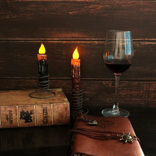 Miniatura 3 de CVHOMEDECO. Velas de cera real sumergidas a mano con temporizador LED con pilas, velas cónicas sin llama primitivas del país, 4-3/4 pulgadas, negro