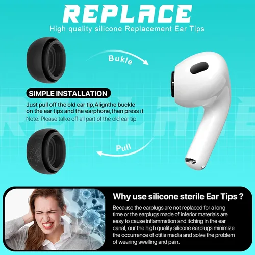 Miniatura 6 de RFUNGUANGO [4 pares] Almohadillas de repuesto para AirPods Pro de 2ª/1ª generación con orificios de reducción de ruido, almohadillas de silicona