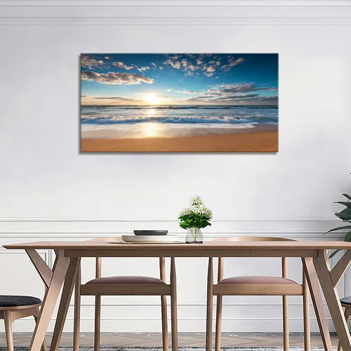 Miniatura 4 de YYYYHPP YP1950 - Lienzo decorativo para pared, diseño de playa con salida del sol sobre el mar tropical, para decoración del hogar, estirado