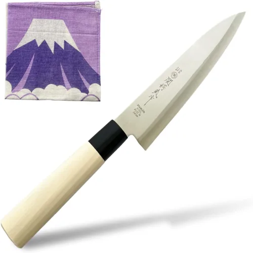 Miniatura 14 de KAKUSEE Seki Tsubazo - Cuchillo Deba pequeño de 3.9 pulgadas y juego de tela de pintura japonesa, cuchillo de chef japonés para pescado y carne
