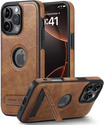 Miniatura 29 de Funda de cuero para iPhone 13 Pro, funda protectora delgada con función atril a prueba de golpes, soporte invisible integrado compatible con iPhone