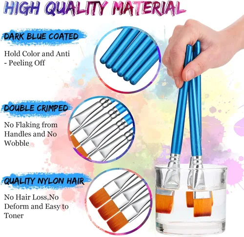 Miniatura 3 de 120 pinceles planos para pintura acrílica, pinceles de pintura sintética grandes a granel con mango de madera para acuarela, óleo, manualidades