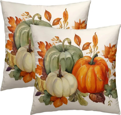 Miniatura 36 de Giwawa Juego de 2 fundas de almohada de calabaza otoñal de 16 x 16 pulgadas, fundas de cojín de algodón de madera de girasol para sofá, patio